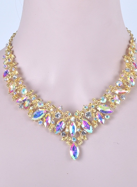 欧美小众水滴水晶项链耳环套装女