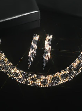 时尚闪亮水钻短项链耳环新娘套链