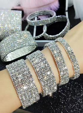 欧美女闪亮合金满钻弹力手链