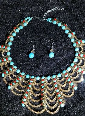 绿松石水晶女夸张手工欧美项链