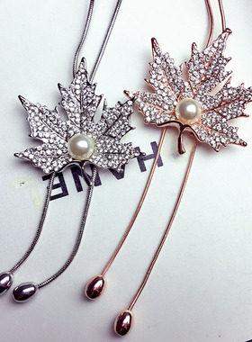 韩国韩版时尚百搭气质女枫叶珍珠