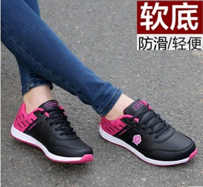 平底鞋女鞋子皮面防水轻便春秋季学生运动休闲鞋女式跑步单鞋波鞋 - 图3