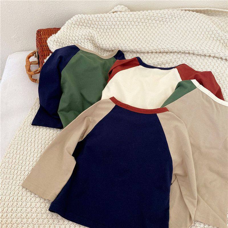 纯棉儿童长袖T恤2024秋新男女童卡通撞色打底衫宝宝韩版棉上衣T恤,淘宝优惠券,粉丝福利购,淘宝优惠卷