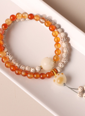 天然迷你星月菩提双圈手链炭烧可爱猫爪手串玛瑙原创多圈文玩佛珠