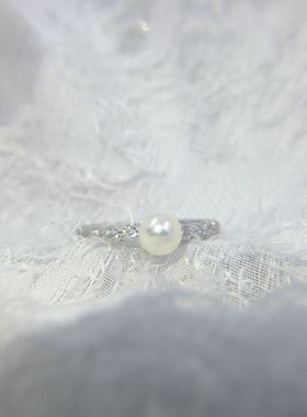 纯银锆石珍珠极光正圆开口戒指