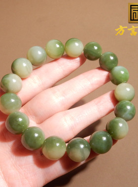 俄罗斯润白玉带翠青13MM单圈手串