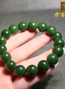 俄罗斯菠菜绿碧玉圆珠卡12mm手串