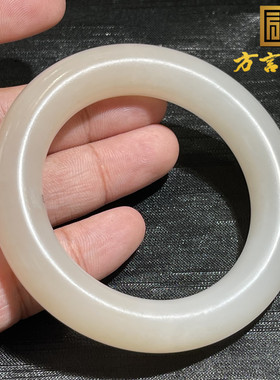 稀缺方言和田玉收藏级青海老坑料藕粉羊脂白双色内径54MM手镯S9