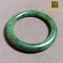 Dialect and Tian jade Special boutique Russian material Old pit Beyyu spinach green fine warm and smooth inner diameter 56mm bracelet k4