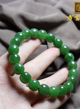 俄罗斯料老坑料碧玉阳绿10mm手链