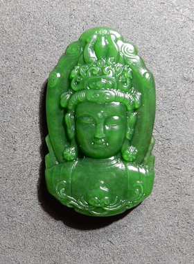 罕见方言品牌和田玉精品俄罗斯特色老坑料菠菜绿碧玉观音玉吊坠h2