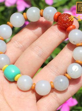 方言和田玉挂金皮点墨青花籽手串