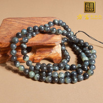 Dialect and Tian jade boutique treasured Xinjiang fine oil moisturizing with ink blue flower seed in mood 6mm Yuanzhu necklace P1