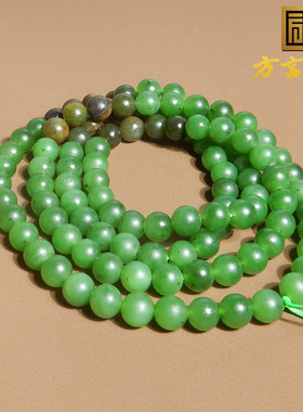 方言和田玉精品珍藏级新疆玉龙河红皮碧玉籽料8mm108颗手链项链X6