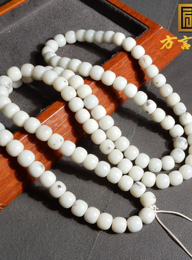 方言品牌和田玉新疆且末料温润高糯桂花糕卡8mm108颗老型珠项链R3