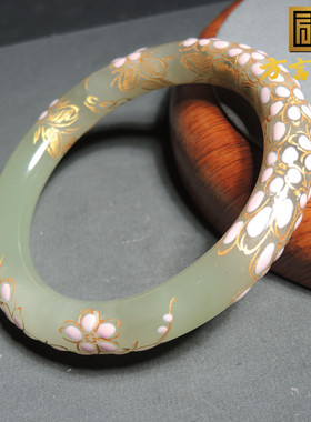 方言品牌和田玉精品青海料晴水色景泰蓝工艺内径卡57mm圆条手镯R2