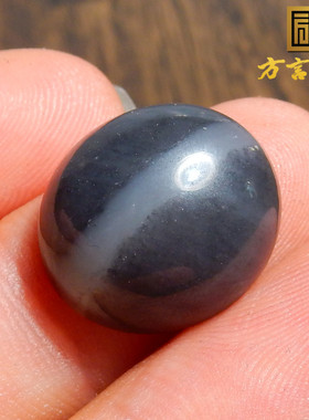 方言收藏级精品珍稀俏色名品黑白分明意境青花籽料一线天戒面w