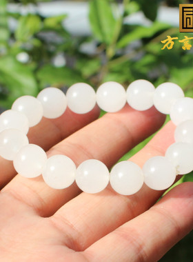 新疆金丝玉白玉11mm圆珠手串