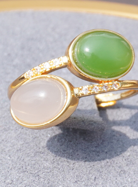 方言和田玉俄料碧玉烟紫多宝戒指