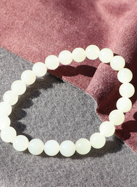 俄罗斯巴沙羊脂白玉卡8m圆珠手串