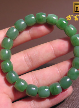 上新方言品牌和田玉俄罗斯老坑料阳绿碧玉手串卡10mm老型珠手串X7