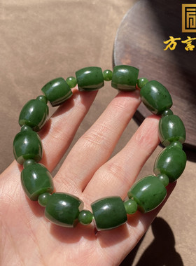 俄罗斯油润阳绿碧玉13mm鼓珠手串