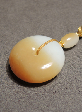 方言和田玉新疆且末料金山特色半山半水羊脂白玉金糖平安扣吊坠h2