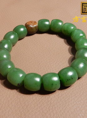 方言和田玉精品收藏级新疆珍稀黄沁皮碧玉籽料12mm直切手链手串X5