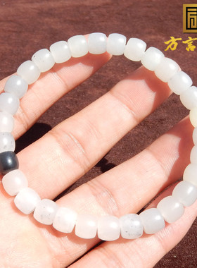 亏麻了方言和田玉放巨漏新疆黑山料点墨青花7mm老型珠手串手链w1