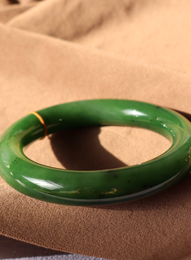 俄罗斯料菠菜绿碧玉57mm胖圆手镯