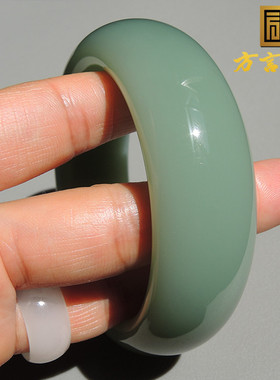 方言和田玉俄碧玉肥美无结构无杂质油润鸭蛋青粉青56圈轮胎手镯F