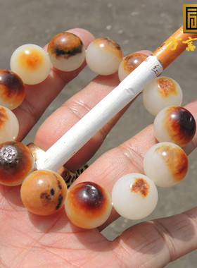 羊脂白玉丹顶红特色籽料圆珠手链