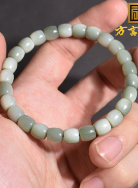 方言和田玉精品双色油细沙枣青双色渐变7mm直切老型珠手链手串R1