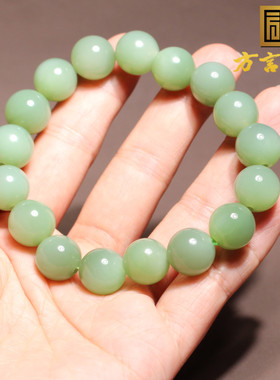 方言和田玉俄夹层料粉绿碧玉手串