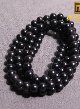 巨漏方言品牌和田玉罕见新疆漆黑如墨墨玉籽料6mm项链多圈手串X7