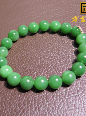惊呆了方言和田玉精品收藏级俄料碧玉辣菠菜绿卡10mm手串手链X5