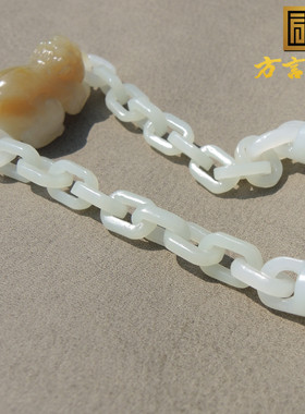 大师作品震惊特色手串聚宝盆形态特色糖白玉无结构玉环貔貅手链R