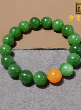 亏麻了方言和田玉精品特惠俄罗斯老坑料阳绿碧玉卡12mm圆珠手串N4