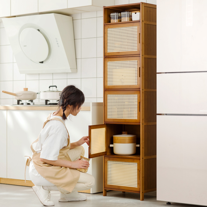 厨房置物架柜式夹缝架落地多层收纳柜子多功能碗盘锅具防尘储物柜-图0