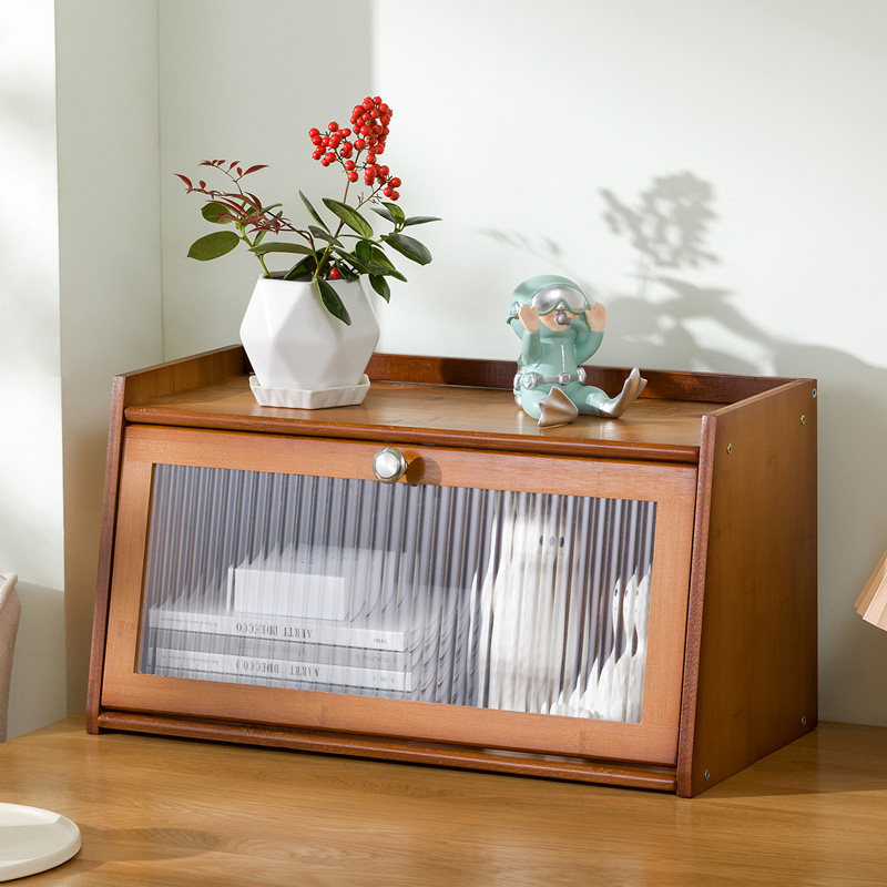 创意复古桌面办公室收纳盒带门防尘护肤化妆品香水整理置物架木柜,淘宝优惠券,粉丝福利购,淘宝优惠卷