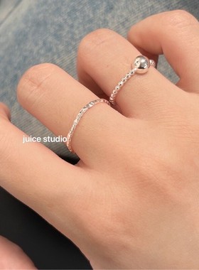 纯银开口锤纹不规则超细戒指可调节经典百搭个性小众指