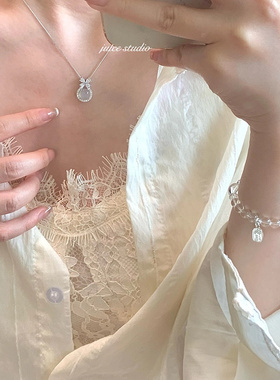 s925银玉髓蝴蝶结满满闪闪亮亮的温柔锁骨链