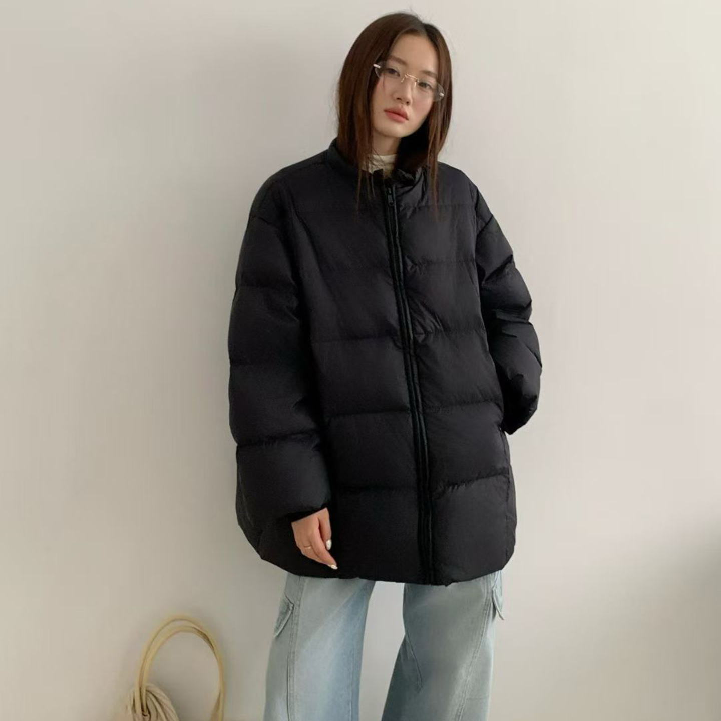 韩国东大门圆领简约羽绒服女中长款2025新款宽松加厚时尚小众外套