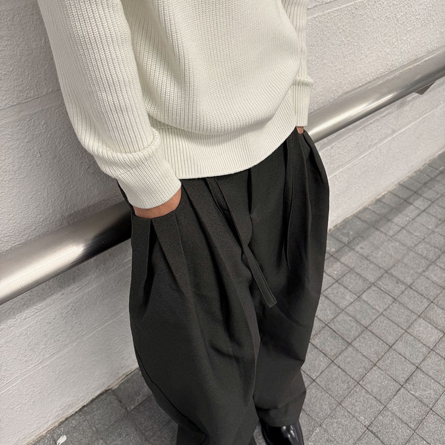 JROLLEN 高级简约立体压褶设计感阔腿西裤可拆卸腰带休闲A字长裤 - 图2