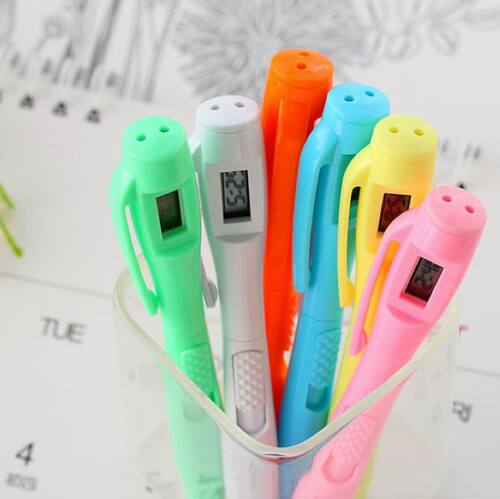 创意时钟计时器电子表 蓝色圆珠笔 签字笔 学生考试笔 钟表笔 - 图1