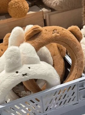 秋冬毛绒可爱兔熊宽边发箍