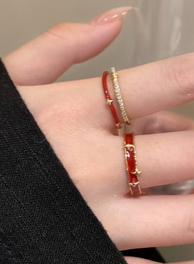 安可拉红色滴釉开口戒指女轻奢