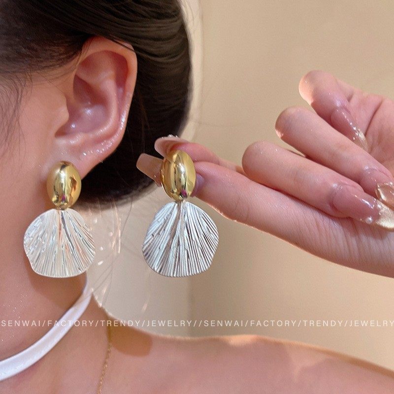 金属不规则贝壳纹理耳环女高级感夸张小众耳钉气质时尚百搭耳饰品,淘宝优惠券,粉丝福利购,淘宝优惠卷