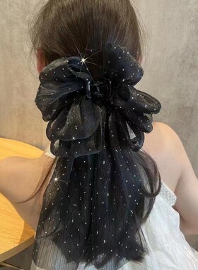 飘带网纱蝴蝶结抓夹女超仙气质后脑勺半扎发头饰发夹新款鲨鱼夹潮