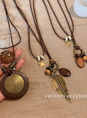 禅意长款羽毛项链女复古民族风